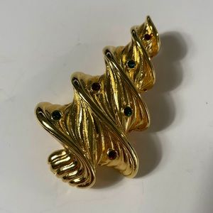 VERO Vintage Red Green Rhinestone Gold Tone Christmas Tree Costume Brooch